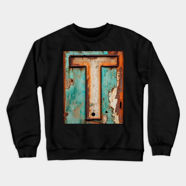 Rusty Letter T Antique Monogram Letter T Initial Alphabet Crewneck Sweatshirt by Mind Your Tee